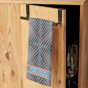 Beautiful modern elegant steel blue and sand colou tea towel