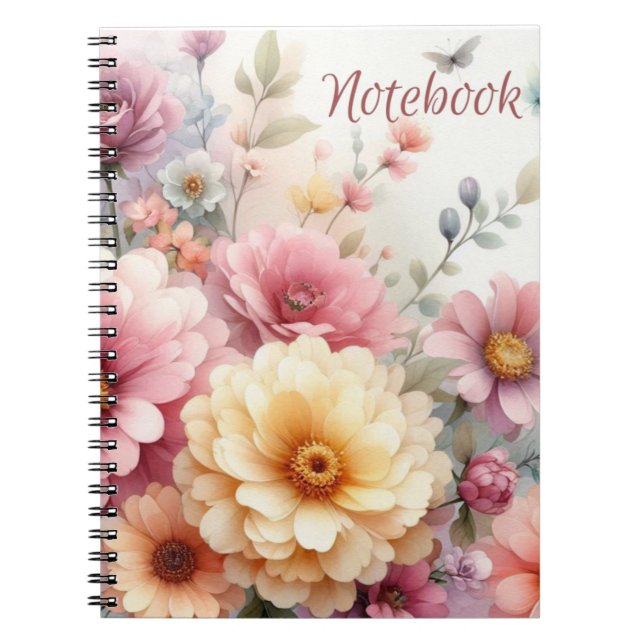 Beautiful Modern Feminine Pastel Flowers Notebook (Front)