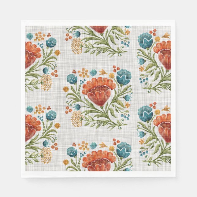Beautiful Modern Floral Pattern Orange Blue Red    Napkin (Front)