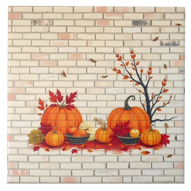 Beautiful Modern Happy Thanksgiving Fall Ceramic Tile (Front)