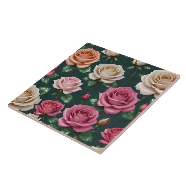 Beautiful Modern Linen Roses Collection Ceramic Tile (Side)