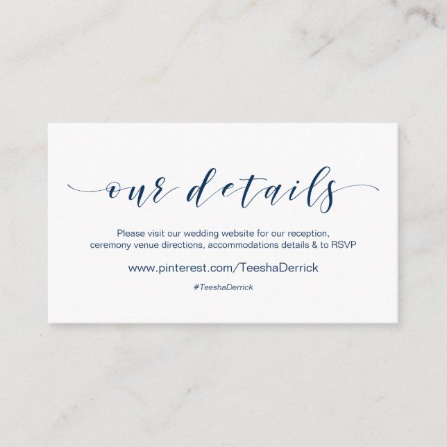 Beautiful Modern Navy, Our Wedding Website Details Enclosure Card (Front)