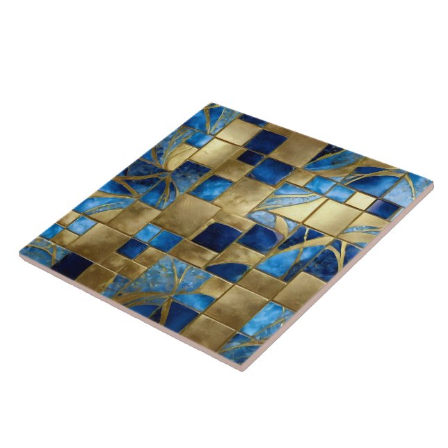 Beautiful Modern Ocean Blue Gold Collection Ceramic Tile (Side)