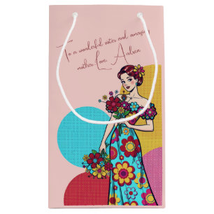 Beautiful Modern Pink Floral ‘Happy Mother’s Day’ Small Gift Bag