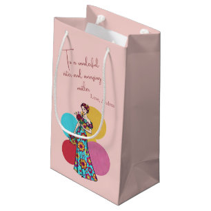 Beautiful Modern Pink Floral ‘Happy Mother’s Day’ Small Gift Bag