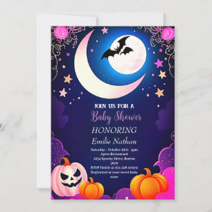 Beautiful Modern pink purple Halloween Baby Shower Invitation