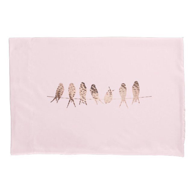 Beautiful Modern Pink with Birds | Pillowcase (Front)