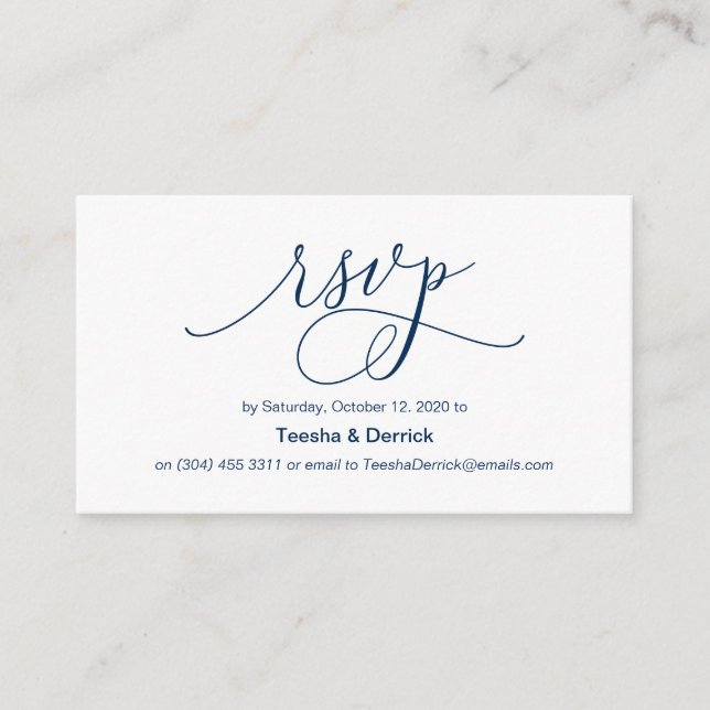 Beautiful Modern romance Navy ink, Wedding RSVP Enclosure Card (Front)
