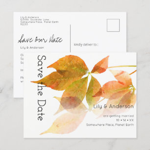Beautiful, Modern,Watercolor Fall Leaves   White Postcard