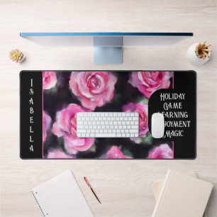 Beautiful Modern Watercolor Pink Roses Collection Desk Mat