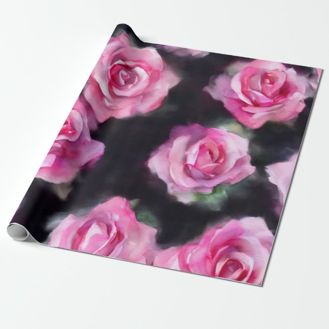Beautiful Modern Watercolor Pink Roses Collection Wrapping Paper (Unrolled)