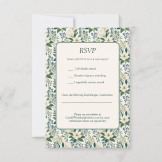 Beautiful Modern White Flowers and Berries RSVP Card