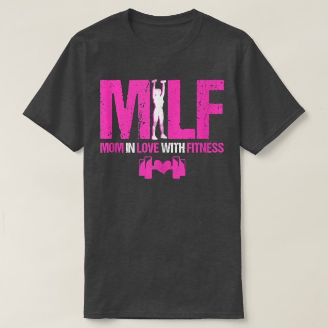 Beautiful Mom In Love With Fitness Heart Dumbbell  T-Shirt (Design Front)