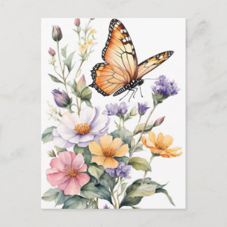 Beautiful Monarch Butterfly Watercolor Postcard