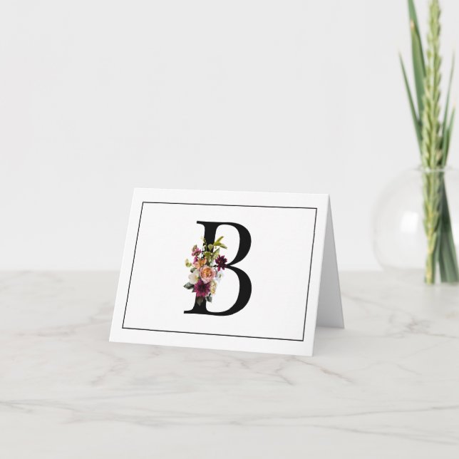 BEAUTIFUL MONOGRAM B WITH FLORAL ACCENTS NOTE CARD (Front)
