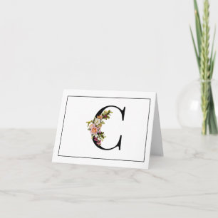 BEAUTIFUL MONOGRAM C WITH FLORAL ACCENTS NOTE CARD
