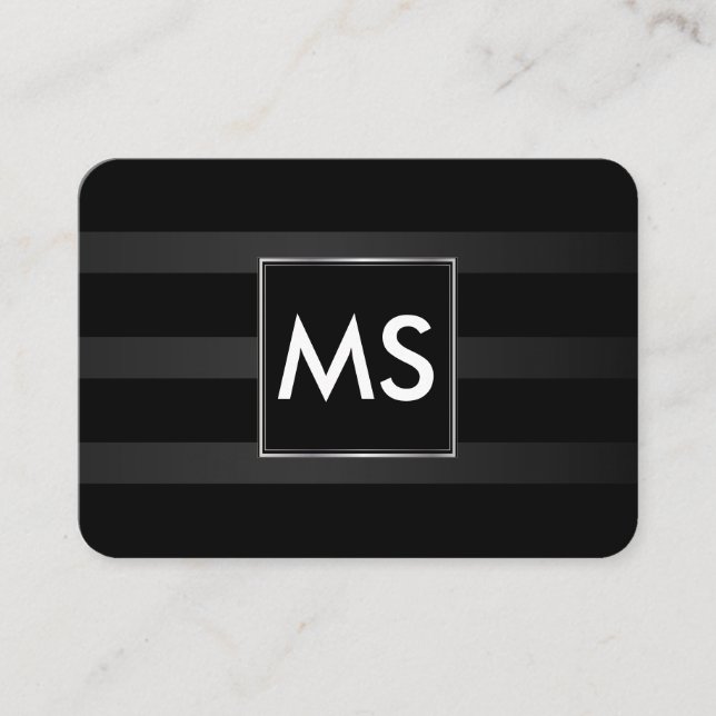 Beautiful Monogram Chic Stripes Faux Silver Frame Business Card (Front)