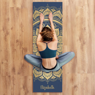 Beautiful Monogram Navy Blue Gold Mandala Yoga Mat