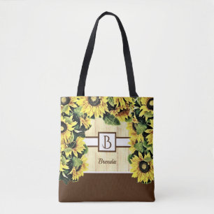 Beautiful Monogram Sunflower Tote Bag
