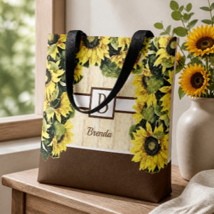 Beautiful Monogram Sunflower Tote Bag