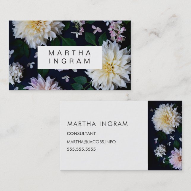 Beautiful moody dahlia design business card (Front/Back)