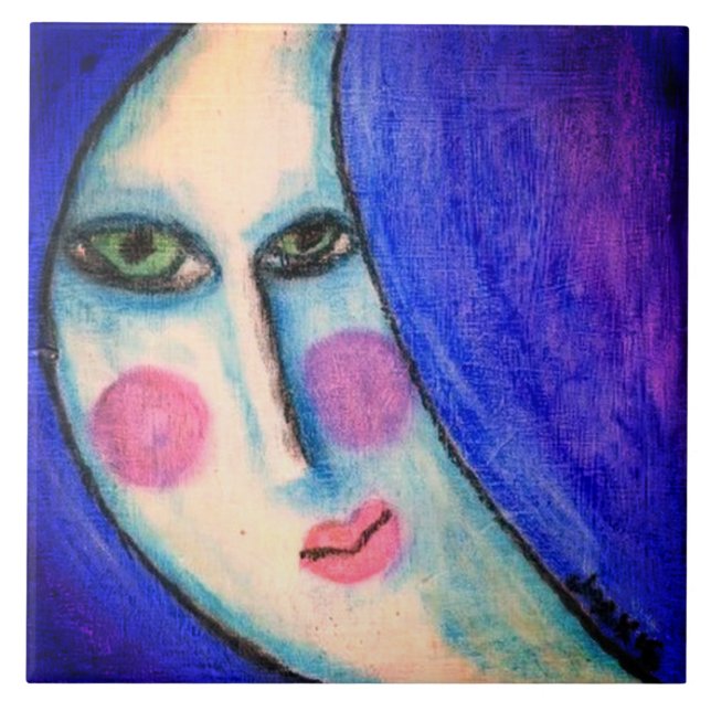 Beautiful Moon Abstract Pastel Painting Ceramic Tile (Front)
