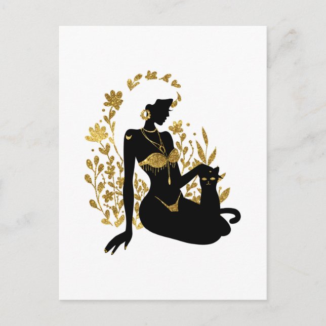 Beautiful moon flowers woman glitter illustration postcard (Front)