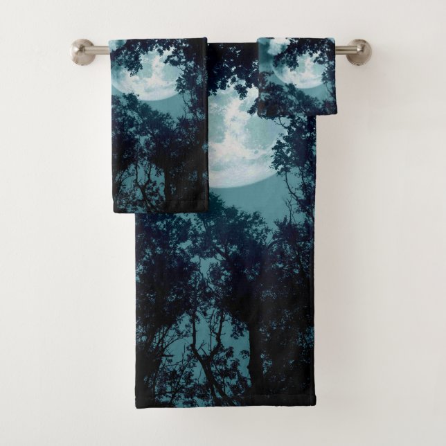 Beautiful Moon Glow Though Trees  Bath Towel Set (Insitu)