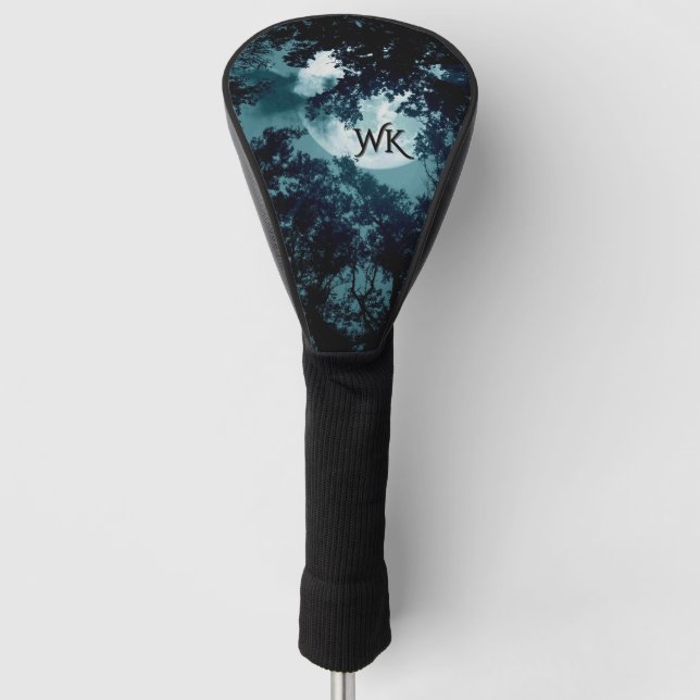 Beautiful Moon Glow Though Trees Monogram Golf Head Cover (Front)
