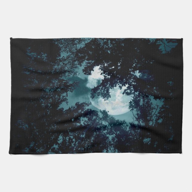 Beautiful Moon Glow Though Trees  Tea Towel (Horizontal)