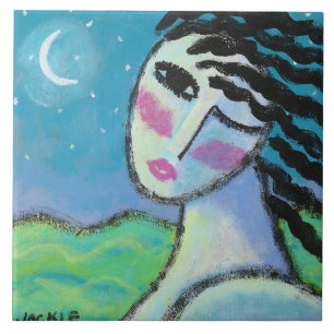 Beautiful Moon Original Abstract Art Ceramic Tile