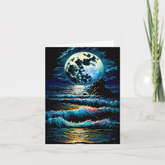Beautiful Moon Over Water Impasto Painting Card