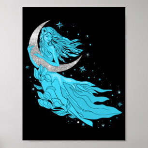 Beautiful moon stars woman art deco illustration p poster