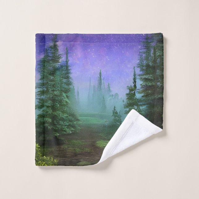 Beautiful Moonlight Wilderness Scene Bath Towel Set (Wash Cloth)