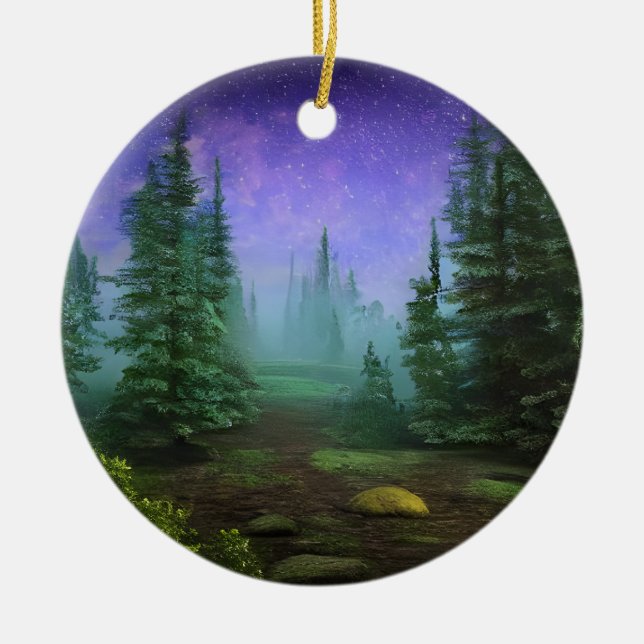 Beautiful Moonlight Wilderness Scene Ceramic Ornament (Front)