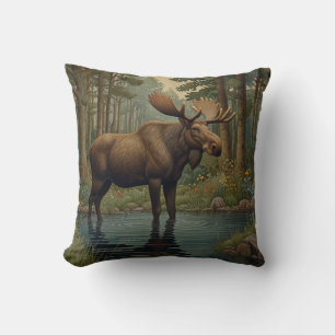 Beautiful moose boho woodland forest greenery cushion