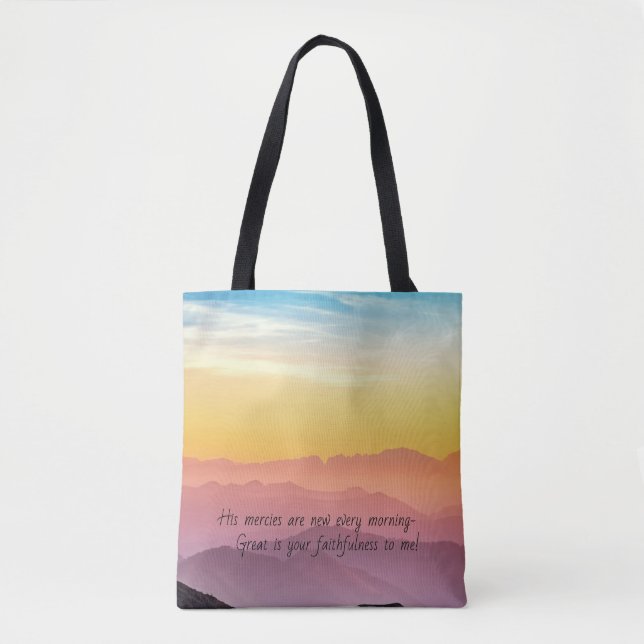 Beautiful morning scene with scripture. tote bag (Front)