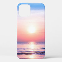 Beautiful morning sunrise, blue sea, pink sky, whi