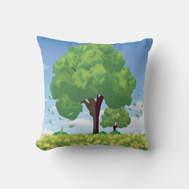Beautiful Morning, Trees and Flowers Pillow (Front)