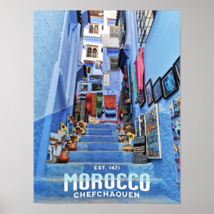 Beautiful Moroccan Chefchaouen Blue North City  Poster
