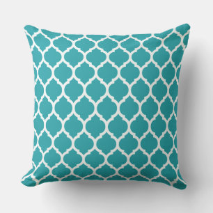 Beautiful Moroccan lattice Quatrefoil Pattern Teal Cushion