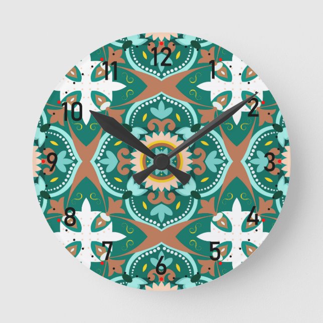 💚💛 Beautiful Moroccan tiles  Round Clock (Front)