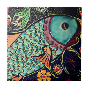 Beautiful mosaic and colourful fish ceramic tile
