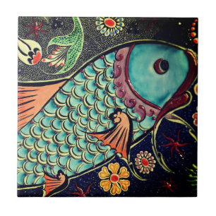 Beautiful mosaic and colourful fish ceramic tile