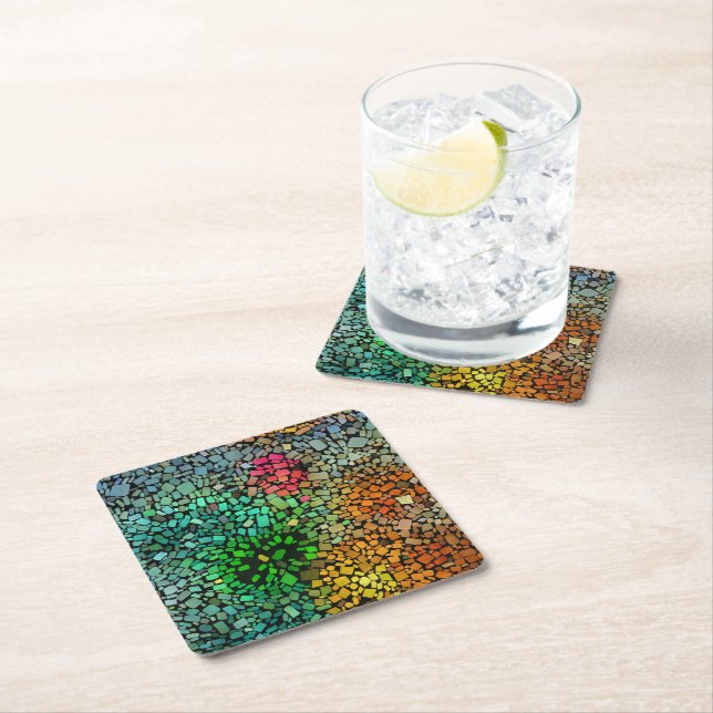 Beautiful mosaic square paper coaster (Insitu)