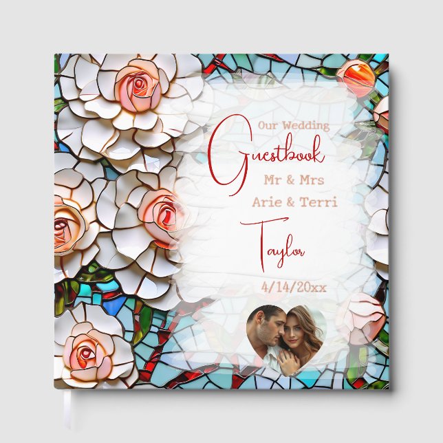 Beautiful Mosaic Stained Glass and Tile Wedding Guest Book (Front)