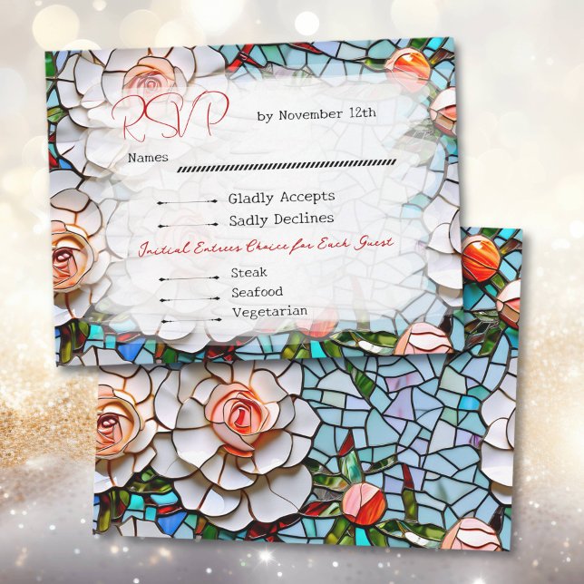 Beautiful Mosaic Stained Glass and Tile Wedding RSVP Card (Creator Uploaded)