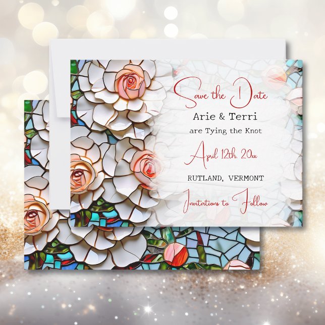 Beautiful Mosaic Stained Glass and Tile Wedding Save The Date (Creator Uploaded)
