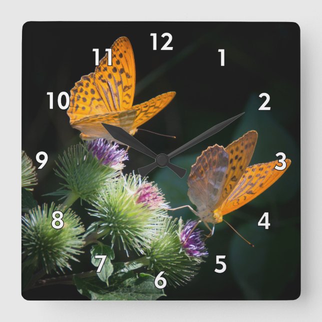 Beautiful Mother of Pearl Butterfly Square Wall Clock (Front)
