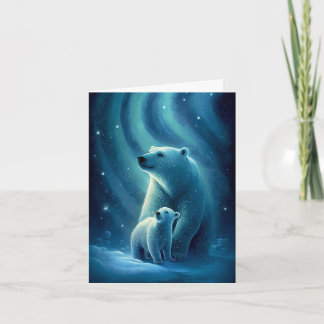 Beautiful Mother Polar Bear and Cub Illustration Card